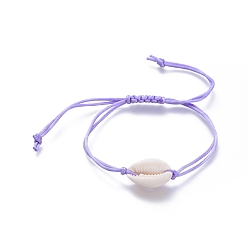 Лиловый Регулируемые нейлоновые нити плетеные браслеты из бисера, с натуральными бусинками из каури, сирень, 32.1 см