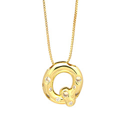 Letter Q Колье с кулоном из латуни с прозрачным фианитом и прозрачным фианитом, реальный 18 k позолоченный, Буква Q, 17.72 дюйм (45 см)