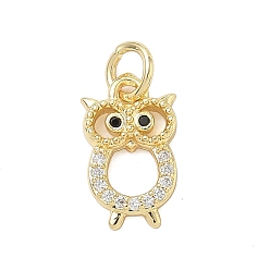 Сова Латунные микро проложить кубического циркония прелести, стойки покрытие, долговечный, без свинца и без кадмия, реальный 18 k позолоченный, с целью перехода в кольце, сова, 13x7.5x2 мм, отверстие : 3.2 мм