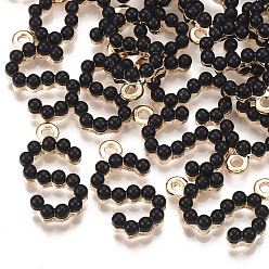 Letter S Acrylic Pendants, with Alloy Findings, Letter, Light Gold, Black, Letter.S, 18.5x10.5x3.5mm, Hole: 1.8mm
