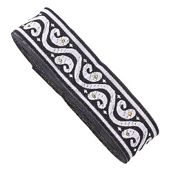Schwarz Polyesterband mit Stickerei und Blumen im Ethno-Stil, Wohnung, Kleidungszubehör, Schwarz, 1-1/4 Zoll (33 mm), ca. 7.66 Yards (7 m)/Stk