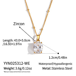 Прозрачный Минималистичные 304 овальные подвески из нержавеющей стали с кубическим цирконием в форме паве для женщин, реальный 18 k позолоченный, прозрачные, 16.93 дюйм (43 см)