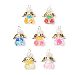 (52) Непрозрачная лаванда Подвески из стеклянной эмали, ангел в форме сердца, с крылом из сплава и 304 петлей из нержавеющей стали, разноцветные, 28x20x9 мм, отверстие : 3~3.5 мм