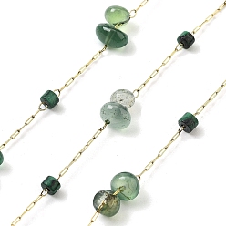 Смешанные камни 304 кабельные цепи из нержавеющей стали, с гранатовой и малахитовой крошкой, текстурированные овальные цепные цепи, пайки, с катушкой, 5~8.5x5~8.5x5~6.5 мм, около 32.81 футов (10 м) / рулон