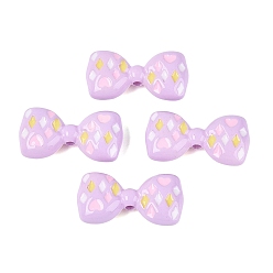Lilac Opaque Acrylic Beads, Bowknot with Heart & Rhombus, with Enamel, Lilac, 18x34.5x9.5mm, Hole: 2.8mm
