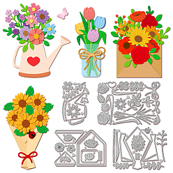 Цветок Углеродистая сталь разрезает трафареты, для diy scrapbooking, Фотоальбом, декоративная бумага для тиснения, форма для поздравительных открыток, цветок, 65~105x105~152x0.8 мм, 4 шт / комплект