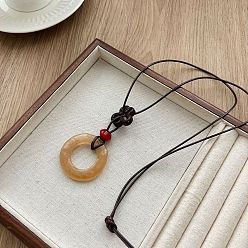 Ring Длинные ожерелья с подвеской из смолы и регулируемым вощеным шнурком для женщин., песчаный коричневый, кольцо, 33.46 дюйм (85 см), Кулон : 40 мм
