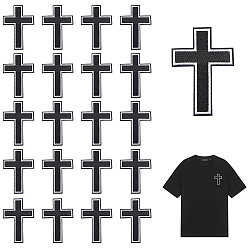 Черный 20 шт. полиэстеровые заплатки для одежды, крестик, чёрные, 77x53x1.5 мм