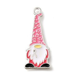 Gnome Розовая лента осведомленности о раке молочной железы, подвески из сплава с эмалью, серебряные, гном, 33x13.5x1.5 мм, отверстие : 2 мм