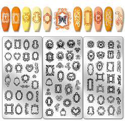 Mixed Shapes Шаблоны для нейл-арта своими руками из нержавеющей стали, шаблонный инструмент, прямоугольные, разнообразные, 12x6 см, 3 шт / комплект