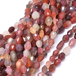Ágata Roja Hilos de perlas naturales de ágata cornalina, oval, facetados, 10~22x8~13 mm, agujero: 1 mm, sobre 26~32 unidades / cadena, 150.3 pulgada ~ 15.9 pulgada