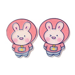 Pink Cartoon Acrylic Cabochons, Rabbit, Pink, 31x24x2mm