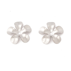 Stainless Steel Color Non-Tarnish 304 Stainless Steel Bead Caps, 5-Petal, Flower, Stainless Steel Color, 15x2.5mm, Hole: 1.2mm