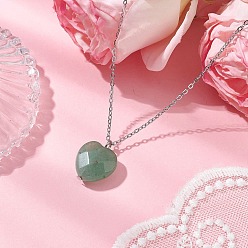 Зеленый Авантюрин Ожерелья с подвеской в форме сердца из натурального зеленого авантюрина, 304 ожерелья-цепочки из нержавеющей стали для женщин, цвет нержавеющей стали, 17.64~20.47 дюйм (44.8~52 см)