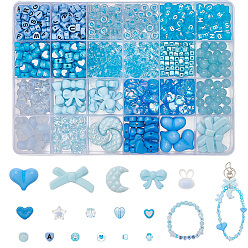 Темно-Голубой 822шт акриловые бусины, разнообразные, глубокое синее небо, 4~20x4~34x3~12 мм, отверстие : 1~3 мм