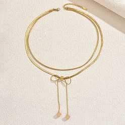 Золотой Элегантные французские двухслойные ожерелья с бантами и кисточками из нержавеющей стали для вечеринок и праздников, золотые, 15.75 дюйм (40 см)