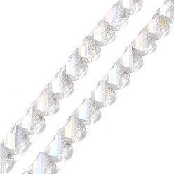 Clear AB Electroplated Transparent Glass Beads Strands, Half Rainbow Plated, Faceted Twist Rectangle, Clear AB, 10x8x5mm, Hole: 1.2mm, about 49~51pcs/strand, 21.26''(54cm)