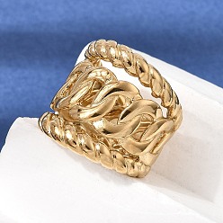 Plaqué 18K Or Véritable Bagues en acier inoxydable, forme de chaîne, réel 304 k plaqué or, 18mm, taille us 25.5 7 (1/4 mm)