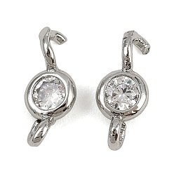 Платина Латунные подвески из прозрачного кубического циркония, плоские круглые ссылки, платина, 8.5x3.5x2 мм, отверстие : 0.8 мм