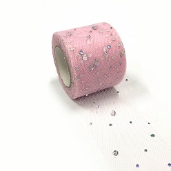 Pink Glitter Sequin Deco Mesh Ribbons, Tulle Fabric, Tulle Roll Spool Fabric For Skirt Making, Pink, 2 inch(5cm), about 25yards/roll(22.86m/roll)