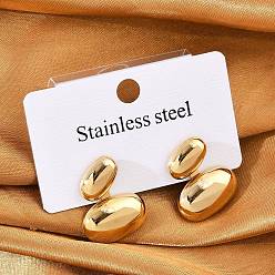 Настоящее золото 18K 304 овальные серьги-гвоздики из нержавеющей стали, реальный 18 k позолоченный, 19.5x17 мм