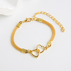 Золотой Браслеты из сплава с двойным сердцем, кабельные браслеты для женщин, золотые, 6-3/8 дюйм (16.3 см)