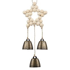 Античная Бронза Звезда деревянные бусины подвесные украшения, железные колокольчики-подвески для украшения настенной двери дома, античная бронза, 300 мм