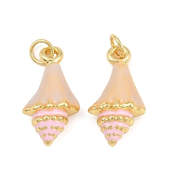 Pink Brass Enamel Pendants, Conch Shape Charms, Rack Plating, Long-Lasting Plated, Lead Free & Cadmium Free, Real 18K Gold Plated, Pink, 20x11x6mm, Hole: 3.5mm
