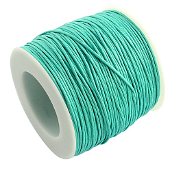 Aquamarine Waxed Cotton Thread Cords, Aquamarine, 1mm, about 100yards/roll(300 feet/roll)