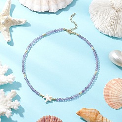 Аметист Летние пляжные ожерелья из круглых бусин из натурального аметиста, ожерелья из синтетической бирюзы с морскими звездами, золотые, 14.76 дюйм (37.5 см) в длину + 50 удлинитель мм