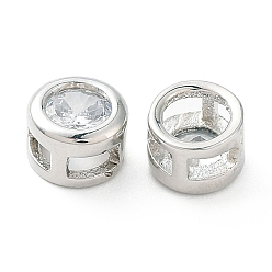 Платина Латунная стойка с микропаве из прозрачного кубического циркония, долговечный, плоско-круглые, платина, 6x4 мм, отверстие : 3x1.5 мм