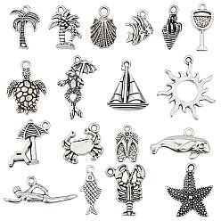 Античное Серебро 72 шт 18 подвески из сплава в тибетском стиле, кокосовая пальма, пловец и черепаха, античное серебро, 11~29x8~24x1.5~6 мм, отверстие : 1.5~2 мм, 4 шт / стиль