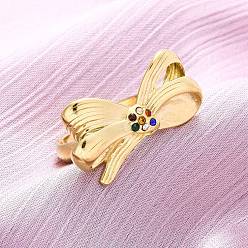 Настоящее золото 18K 304 нержавеющая сталь с регулируемыми манжетами из стразов, бантом, ионное покрытие (ip), реальный 18 k позолоченный, 16.5x27.5 мм, регулируемый