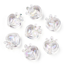Прозрачный АВ УФ-покрытие прозрачные радужные переливающиеся акриловые бусины, сердце с короной, ясно AB, 24.5x21.5x14 мм, отверстие : 3 мм