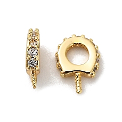 Белый Подставка для подков, покрытие латунь, микропаве, кубический цирконий, подвесные петли, привязка поручительств, за половину пробурено бисера, без кадмия и без свинца, долговечный, реальный 18 k позолоченный, белые, 8x6x2 мм, отверстие : 3 мм, штифты : 0.8 мм