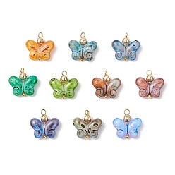 (52) Непрозрачная лаванда Латунь стекло амулеты, бабочка, разноцветные, 14x14x5.5 мм, отверстие : 1.8 мм