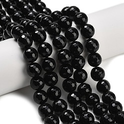 Black Onyx Бусины из натурального черного оникса, граненые, круглые, окрашенная и подогревом, 12 мм, отверстие : 1.2 мм, около 32~33 шт / нитка, 14.76~15.16'' (37.5~38.5 см)
