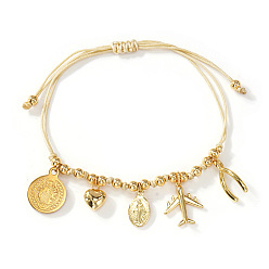 Кремово-белый Богемный стиль 304 браслеты из нержавеющей стали и латуни с подвесками, плетеные браслеты из хлопкового шнура для женщин, разнообразные, кремово-белые, 11.02 дюйм (28 см)