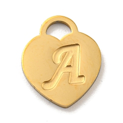 Letter A Ионное покрытие (ip) 304 подвески из нержавеющей стали, лазерная резка, сердце с подвеской в виде буквы, золотые, буква a, 15x12x1 мм, отверстие : 3x3.5 мм