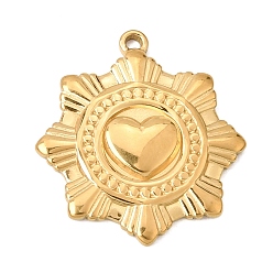 Chapado en Oro Real 18K 304 colgantes de acero inoxidable, estrella con amuletos de corazón, revestimiento de iones (ip), real 18 k chapado en oro, 24x21.5x2 mm, agujero: 1.5 mm