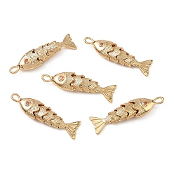 Real 18K Gold Plated SHEGRACE Brass Micro Pave Cubic Zirconia Pendants, Fish Charms, Cadmium Free & Lead Free & Nickel Free, Real 18K Gold Plated, 34x9x6mm, Hole: 3x1.5mm