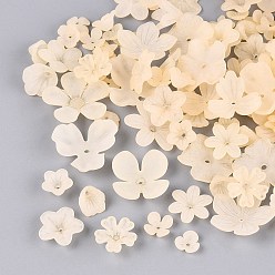 PapayaWhip Frosted Acrylic Bead Caps, Flower, PapayaWhip, 9~27x9~28x2.5~14mm, Hole: 1.4~2mm, about 1046pcs/500g
