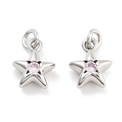 Платина Латунь с кубическим цирконием подвеской, с целью перехода в кольце, без кадмия, без никеля и без свинца, звезда, платина, 9.5x8x4 мм, отверстие : 2.4 мм