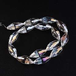 Прозрачный АВ Гальванические стеклянные бусины, рис, граненые, с покрытием AB цвета, ясно AB, 36x16x16 мм, отверстие : 2 мм, около 15 шт / нитка, 21.57 дюйм