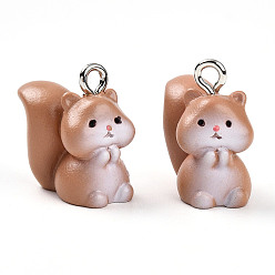 Squirrel Непрозрачные подвески смолы, амулеты в виде животных с ионным покрытием (ip) платиновые железные петли, белка, 18.5x15.5x9.5 мм, отверстие : 2 мм