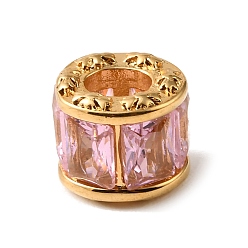 Pink 304 Европейские бусины из нержавеющей стали и стекла, колонка, бусины с большим отверстием, золотые, розовые, 13x11x12 мм, отверстие : 6x5 мм
