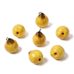 Pear Подвески из смолы с фруктовой тематикой, с железной платиной петлей, желтые, груша, 22~22.5x15~16x15~16 мм, отверстие : 1.8 мм