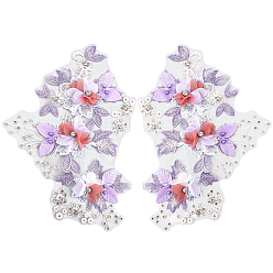 Фиолетовый Полиэстеровая вышивка кружево швейные украшения, железо на заплатах, с горным хрусталем и абс пластмассовыми шариками, аксессуары для одежды diy, цветок, фиолетовые, 210x295 мм