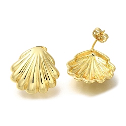 Настоящее золото 18K Серьги-гвоздики из латуни с покрытием стойки, долговечный, без кадмия и без свинца, формы раковины, реальный 18 k позолоченный, 20x20 мм