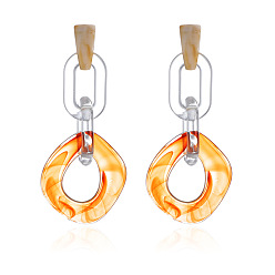 Оранжевый Акриловые овальные серьги-гвоздики, оранжевые, 110x35 мм